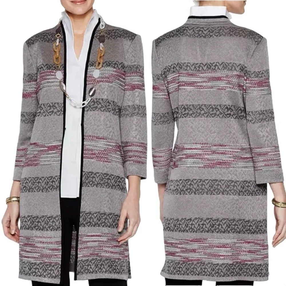 MISOOK INTARSIA KNIT PATTERN DUSTER CARDIGAN JACKET BUSINESS CASUAL BLAZER SZ M